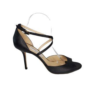 Jimmy Choo Emsy Embossed Leather Peep Toe Heeled Sandals